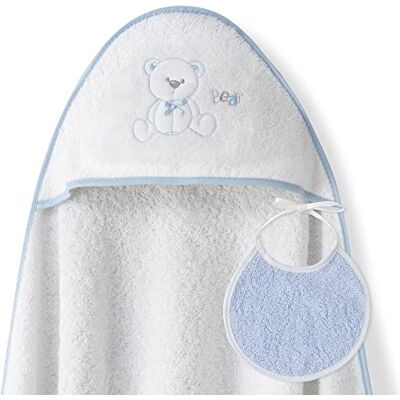 Interbaby Asciugamano Mantellina con cappuccio per bambini con bablagino Orso Lazo bianco y blu Interbaby Asciugamano Mantellina con cappuccio per bambini con bablagino Orso Lazo bianco y blu