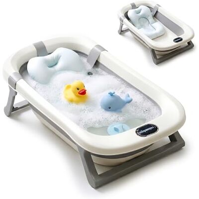 Relaxdays Vasca pieghevole per bambini, con cuscino morbido, crema/grigio Relaxdays Vasca pieghevole per bambini, con cuscino morbido, crema/grigio