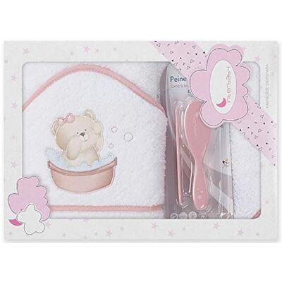 Interbaby Asciugamano con cappuccio per neonato TENDEDERO OSO con Set de Spazzola e Pettine in bianco e rosa 900 g Interbaby Asciugamano con cappuccio per neonato TENDEDERO OSO con Set de Spazzola e Pettine in bianco e rosa 900 g