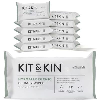 Kit & Kin Salviettine umidificate per bambini biodegradabili al 100%, confezione da 10 x 60, senza plastica con confezione riciclabile e ogni confezione (600 salviettine) Kit & Kin Salviettine umidificate per bambini biodegradabili al 100%, confezione da 10 x 60, senza plastica con confezione riciclabile e ogni confezione (600 salviettine)