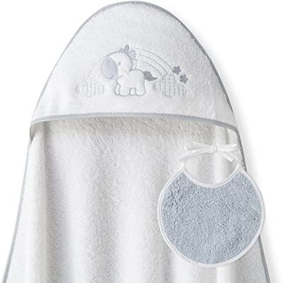Interbaby Asciugamano Mantellina con cappuccio per bambini con bablagino Unicorno Nuvole bianco y grigio Interbaby Asciugamano Mantellina con cappuccio per bambini con bablagino Unicorno Nuvole bianco y grigio