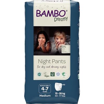 Bambo Nature Bambo Dreamy Pannolini a mutandina notte Taglia M (15-35 kg) 10 pz Night Pants, Pannolini pull-up, Ultra assorbenti, Per enuresi notturna Bambo Nature Bambo Dreamy Pannolini a mutandina notte Taglia M (15-35 kg) 10 pz Night Pants, Pannolini pull-up, Ultra assorbenti, Per enuresi notturna
