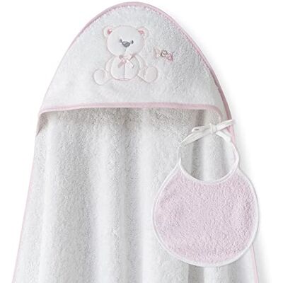 Interbaby Asciugamano Mantellina con cappuccio per bambini con bablagino Orso Lazo bianco y rosa Interbaby Asciugamano Mantellina con cappuccio per bambini con bablagino Orso Lazo bianco y rosa