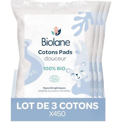 Biolane Set di 3 tamponi morbidi in cotone Bambino 100% Bio 150 cotone Pelle sensibile Cambia & Toilette Fin dalla nascita Made in France Biolane Set di 3 tamponi morbidi in cotone Bambino 100% Bio 150 cotone Pelle sensibile Cambia & Toilette Fin dalla nascita Made in France