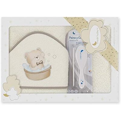 Interbaby Asciugamano con cappuccio per neonato OSITO BAÑERA in beige con Set de Spazzola e Pettine 900 g Interbaby Asciugamano con cappuccio per neonato OSITO BAÑERA in beige con Set de Spazzola e Pettine 900 g
