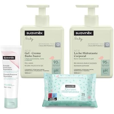 Suavinex , Confezione cosmetica bambino con gel shampoo delicato 500 ml + crema idratante 500 ml + pomata pannolino 50 ml + salviettine 25 pz. Adatto per pelli sensibili, neonato, 93-95% ingredienti Suavinex , Confezione cosmetica bambino con gel shampoo delicato 500 ml + crema idratante 500 ml + pomata pannolino 50 ml + salviettine 25 pz. Adatto per pelli sensibili, neonato, 93-95% ingredienti