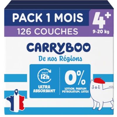 CARRYBOO Pannolini taglia 4+ (9-20 kg) Sani e ultra assorbenti 12 ore anti perdite Senza sostanze indesiderate Made in France Prezzo accessibile 126 pannolini usa e getta Confezione 1 CARRYBOO Pannolini taglia 4+ (9-20 kg) Sani e ultra assorbenti 12 ore anti perdite Senza sostanze indesiderate Made in France Prezzo accessibile 126 pannolini usa e getta Confezione 1