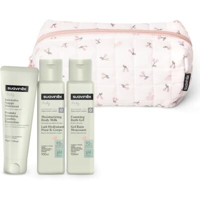 Suavinex , Beauty Case Cestino Neonato con Cosmetici Pediatrici Rosa Set Regalo con Latte Idratante 100 ml + Gel Bagno 100 ml + Pomata Pannolino 75 ml, Formato Viaggio, Rosa Suavinex , Beauty Case Cestino Neonato con Cosmetici Pediatrici Rosa Set Regalo con Latte Idratante 100 ml + Gel Bagno 100 ml + Pomata Pannolino 75 ml, Formato Viaggio, Rosa