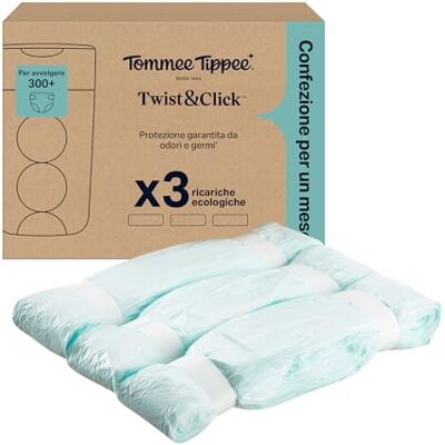 Tommee Tippee Sacchetti per mangiapannolini Twist & Click, 3 ricariche da 10,5 metri, pellicola antibatterica* multistrato, da inserire nella ricarica in uso, 3 x 10,5 m Tommee Tippee Sacchetti per mangiapannolini Twist & Click, 3 ricariche da 10,5 metri, pellicola antibatterica* multistrato, da inserire nella ricarica in uso, 3 x 10,5 m