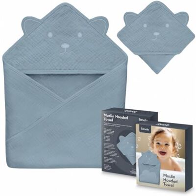 lionelo Muslin Hooded Towel Asciugamano con Cappuccio 80x80 cm per Neonato 100% Cotone in Mussola, Morbido e Traspirante, Mantella da Bagno dopo il Bagnetto lionelo Muslin Hooded Towel Asciugamano con Cappuccio 80x80 cm per Neonato 100% Cotone in Mussola, Morbido e Traspirante, Mantella da Bagno dopo il Bagnetto