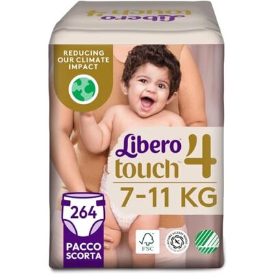 Libero , Pannolini Touch Open per Bambini, 264 Pannolini Taglia 4 per Bambini da 7-11 Kg, 6 Confezioni da 44 Pannolini Monouso Libero , Pannolini Touch Open per Bambini, 264 Pannolini Taglia 4 per Bambini da 7-11 Kg, 6 Confezioni da 44 Pannolini Monouso