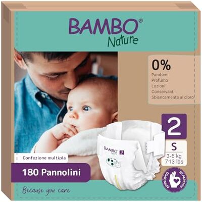 Bambo Nature Pannolini per bambini Taglia 2 (3-6kg) 180 pz. Scatola mensile Pannolini premium con una migliore protezione dalle perdite Massimo comfort per i neonati Dermatologicamente testati Bambo Nature Pannolini per bambini Taglia 2 (3-6kg) 180 pz. Scatola mensile Pannolini premium con una migliore protezione dalle perdite Massimo comfort per i neonati Dermatologicamente testati
