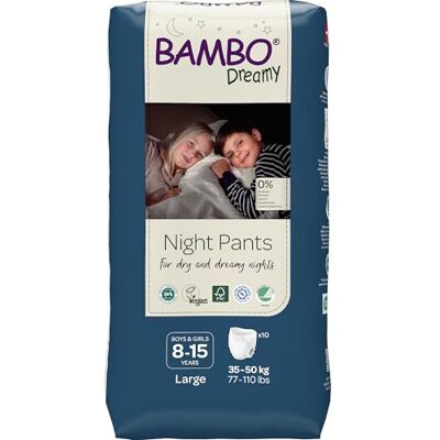 Bambo Nature Dreamy Night Pants Pannolini (bambini di età compresa tra 8 e 15 anni, 35-50 kg), 10 PK Pull Up, Pannolini ecologici per mantenere il letto asciutto tutta la notte, pannolini pull-up Bambo Nature Dreamy Night Pants Pannolini (bambini di età compresa tra 8 e 15 anni, 35-50 kg), 10 PK Pull Up, Pannolini ecologici per mantenere il letto asciutto tutta la notte, pannolini pull-up