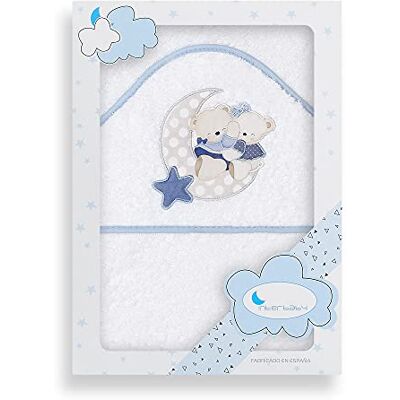 Interbaby Asciugamano con cappuccio per neonato OSITO AMOROSO in bianco e blu 560 g Interbaby Asciugamano con cappuccio per neonato OSITO AMOROSO in bianco e blu 560 g