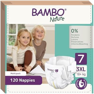 Bambo Nature Pannolini taglia 7 (18+kg), confezione da 120 pannolini usa e getta, ecologici con maggiore protezione dalle perdite, sicuro pannolino per bambini, delicato sulla pelle per il massimo Bambo Nature Pannolini taglia 7 (18+kg), confezione da 120 pannolini usa e getta, ecologici con maggiore protezione dalle perdite, sicuro pannolino per bambini, delicato sulla pelle per il massimo