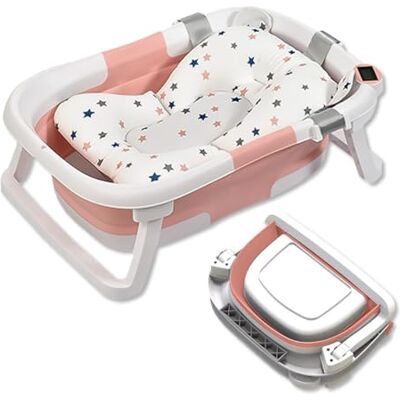 SONARIN Vaschetta Bagnetto Neonato Pieghevole con Termometro & Cuscino da Bagno,Portatile Viaggio Vasca da Bagno Bambini Antiscivolo con Tappo di Scarico per Neonati Bambini(Rosa) SONARIN Vaschetta Bagnetto Neonato Pieghevole con Termometro & Cuscino da Bagno,Portatile Viaggio Vasca da Bagno Bambini Antiscivolo con Tappo di Scarico per Neonati Bambini(Rosa)