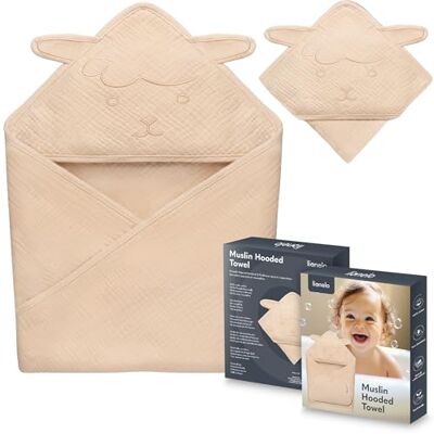 lionelo Muslin Hooded Towel Asciugamano con Cappuccio 80x80 cm per Neonato lionelo Muslin Hooded Towel Asciugamano con Cappuccio 80x80 cm per Neonato