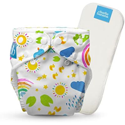 Charlie Banana Pannolino riutilizzabile in tessuto con intarsio, lavabile con bottoni, taglia unica, regolabile per neonati e bambini piccoli, Hello Sunshine, 1 pezzo Charlie Banana Pannolino riutilizzabile in tessuto con intarsio, lavabile con bottoni, taglia unica, regolabile per neonati e bambini piccoli, Hello Sunshine, 1 pezzo