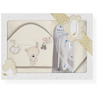 Interbaby Asciugamano con cappuccio per neonato TENDEDERO OSO in beige con Set de Spazzola e Pettine 900 g Interbaby Asciugamano con cappuccio per neonato TENDEDERO OSO in beige con Set de Spazzola e Pettine 900 g
