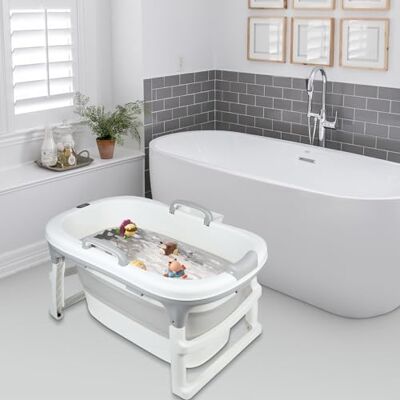 LANTUS Vasca da bagno pieghevole per bambini, ultra compatta, piedini antiscivolo, tappo di scarico e indicatore di temperatura 99x62x52,9 cm (grigio) LANTUS Vasca da bagno pieghevole per bambini, ultra compatta, piedini antiscivolo, tappo di scarico e indicatore di temperatura 99x62x52,9 cm (grigio)