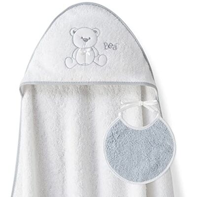Interbaby Asciugamano Mantellina con cappuccio per bambini con bablagino Orso Lazo bianco y grigio Interbaby Asciugamano Mantellina con cappuccio per bambini con bablagino Orso Lazo bianco y grigio