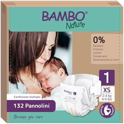 Bambo Nature Pannolini Bambini Taglia 1 (2-4kg) 132 pz Scatola Mensile Premium, Protezione dalle perdite migliorata, Massimo comfort per neonati, Dermatologicamente testati Bambo Nature Pannolini Bambini Taglia 1 (2-4kg) 132 pz Scatola Mensile Premium, Protezione dalle perdite migliorata, Massimo comfort per neonati, Dermatologicamente testati