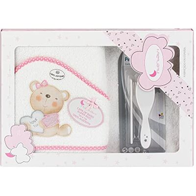 Interbaby Amazon Accappatoio con cappuccio, motivo Love bianco e rosa, 100% cotone, con spazzola per capelli e pettine Interbaby Amazon Accappatoio con cappuccio, motivo Love bianco e rosa, 100% cotone, con spazzola per capelli e pettine