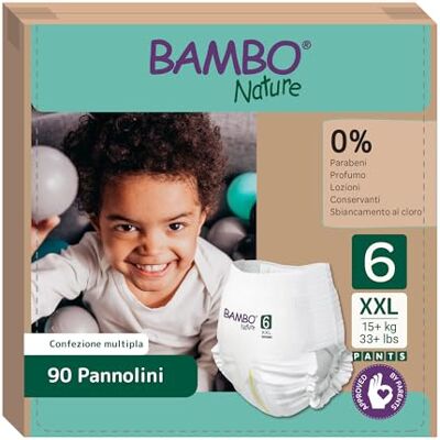Bambo Nature Pannolini taglia 6 (15+kg) 90 pz Pacco mensile Pannolini a mutandina con protezione dalle fuoriuscite migliorata Massimo comfort per i bambini attivi Dermatologicamente testati Bambo Nature Pannolini taglia 6 (15+kg) 90 pz Pacco mensile Pannolini a mutandina con protezione dalle fuoriuscite migliorata Massimo comfort per i bambini attivi Dermatologicamente testati