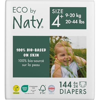 Naty Pannolini per bambini Pannolini ecologici a base vegetale, ottimi per la pelle sensibile del bambino e aiutano a evitare le perdite (Taglia 4+, 144 unità) Naty Pannolini per bambini Pannolini ecologici a base vegetale, ottimi per la pelle sensibile del bambino e aiutano a evitare le perdite (Taglia 4+, 144 unità)