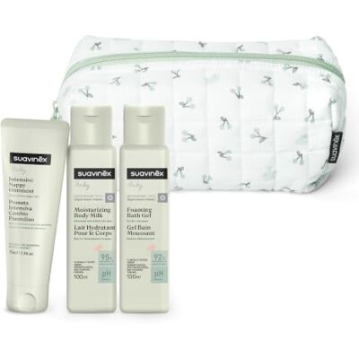 Suavinex , Beauty Case Cestino Neonato con Cosmetici Pediatrici Verde Set Regalo con Latte Idratante 100 ml + Gel Bagno 100 ml + Pomata Pannolino 75 ml, Formato Viaggio, Verde Suavinex , Beauty Case Cestino Neonato con Cosmetici Pediatrici Verde Set Regalo con Latte Idratante 100 ml + Gel Bagno 100 ml + Pomata Pannolino 75 ml, Formato Viaggio, Verde