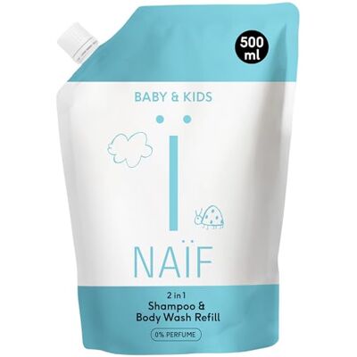 Naïf Shampoo e Docciaschiuma 2 in 1 per Neonati e Bambini 0% Profumo – Formato Ricarica 500 ml – senza SLES né microplastiche, ingredienti naturali, dermatologicamente testato Naïf Shampoo e Docciaschiuma 2 in 1 per Neonati e Bambini 0% Profumo – Formato Ricarica 500 ml – senza SLES né microplastiche, ingredienti naturali, dermatologicamente testato