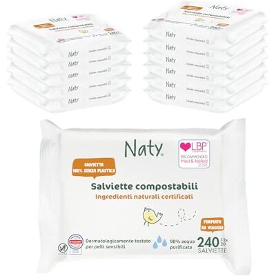 Naty Salviette Umidificate - Sensitive, Senza Profumo, Pack da Viaggio Naty Salviette Umidificate - Sensitive, Senza Profumo, Pack da Viaggio