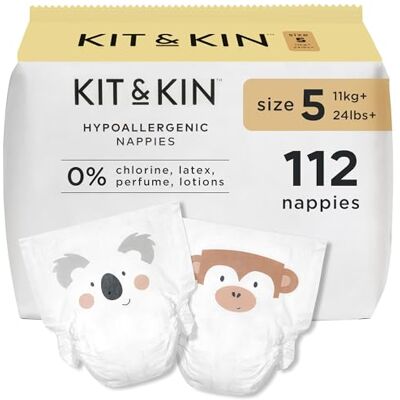 Kit & Kin Pannolini Taglia 5 (11+ kg) 112 Pannolini, Ipoallergenici, a Base Vegetale, Protezione Anti-Perdita Superiore fino a 12 ore, Vegani e Cruelty-Free Kit & Kin Pannolini Taglia 5 (11+ kg) 112 Pannolini, Ipoallergenici, a Base Vegetale, Protezione Anti-Perdita Superiore fino a 12 ore, Vegani e Cruelty-Free
