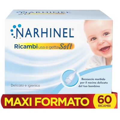 Narhinel MAXI FORMATO 60 Ricambi Morbidi per Aspiratore Nasale Neonati e Bambini con Filtro Igienico Assorbente per Trattenere il Muco, Pacco da 60 Ricambi Monouso Narhinel MAXI FORMATO 60 Ricambi Morbidi per Aspiratore Nasale Neonati e Bambini con Filtro Igienico Assorbente per Trattenere il Muco, Pacco da 60 Ricambi Monouso