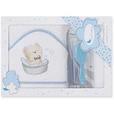 Interbaby Asciugamano con cappuccio per neonato TENDEDERO OSO in bianco e blu con Set de Spazzola e Pettine 900 g Interbaby Asciugamano con cappuccio per neonato TENDEDERO OSO in bianco e blu con Set de Spazzola e Pettine 900 g