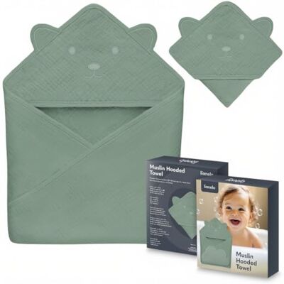 lionelo Muslin Hooded Towel Asciugamano con Cappuccio 80x80 cm per Neonato 100% Cotone Mussola, Morbido e Traspirante, Mantella da Bagno dopo il Bagnetto lionelo Muslin Hooded Towel Asciugamano con Cappuccio 80x80 cm per Neonato 100% Cotone Mussola, Morbido e Traspirante, Mantella da Bagno dopo il Bagnetto