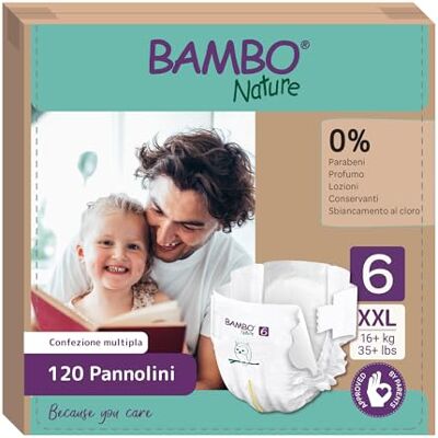 Bambo Nature Pannolini per bambini taglia 6 (16+kg) 120 pz. Scatola mensile Pannolini premium con una migliore protezione dalle perdite Massimo comfort per bambini Dermatologicamente testati Bambo Nature Pannolini per bambini taglia 6 (16+kg) 120 pz. Scatola mensile Pannolini premium con una migliore protezione dalle perdite Massimo comfort per bambini Dermatologicamente testati