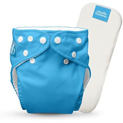 Charlie Banana Pannolino riutilizzabile in tessuto con inserto, pannolino tascabile lavabile con bottoni a pressione, taglia unica, regolabile per neonati e bambini, colore turchese CB Charlie Banana Pannolino riutilizzabile in tessuto con inserto, pannolino tascabile lavabile con bottoni a pressione, taglia unica, regolabile per neonati e bambini, colore turchese CB