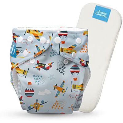 Charlie Banana Pannolino in tessuto riutilizzabile con inserto assorbente, lavabile, tipo tasca con bottoni, taglia unica regolabile per neonati e bambini piccoli, Aviator, 1 pezzo Charlie Banana Pannolino in tessuto riutilizzabile con inserto assorbente, lavabile, tipo tasca con bottoni, taglia unica regolabile per neonati e bambini piccoli, Aviator, 1 pezzo