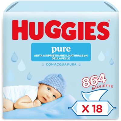 Huggies Pure Salviette Umidificate per Bambini, 18 Pacchi da 48 Pezzi Huggies Pure Salviette Umidificate per Bambini, 18 Pacchi da 48 Pezzi