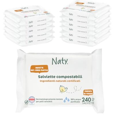 Naty Salviette Umidificate - Sensitive, Senza Profumo, Pack da Viaggio Naty Salviette Umidificate - Sensitive, Senza Profumo, Pack da Viaggio