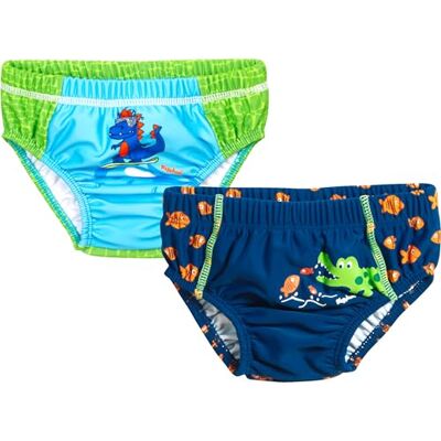 Playshoes Pannolini da Bagno Unisex per Neonati e Bambini (Confezione da 2), Dinosauro + Coccodrillo, 62/68 cm Playshoes Pannolini da Bagno Unisex per Neonati e Bambini (Confezione da 2), Dinosauro + Coccodrillo, 62/68 cm