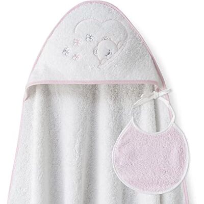 Interbaby Asciugamano Mantellina con cappuccio per bambini con bablagino Orso Farfalles bianco y rosa Interbaby Asciugamano Mantellina con cappuccio per bambini con bablagino Orso Farfalles bianco y rosa