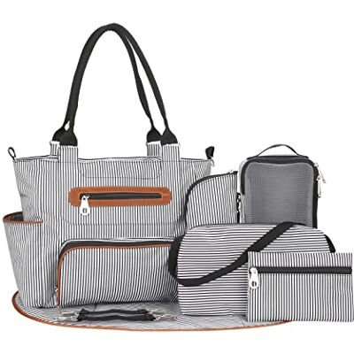 SONARIN Set di 7 borse per pannolini per bambini, borsa per pannolini, tracolla multifunzione, borsa per la maternità, borsa per pannolini da viaggio, con fasciatoio e ganci per passeggino SONARIN Set di 7 borse per pannolini per bambini, borsa per pannolini, tracolla multifunzione, borsa per la maternità, borsa per pannolini da viaggio, con fasciatoio e ganci per passeggino