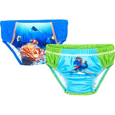 Playshoes Pannolini da Bagno Unisex per Neonati e Bambini (Confezione da 2), Dino + subacqueo, 62/68 cm Playshoes Pannolini da Bagno Unisex per Neonati e Bambini (Confezione da 2), Dino + subacqueo, 62/68 cm