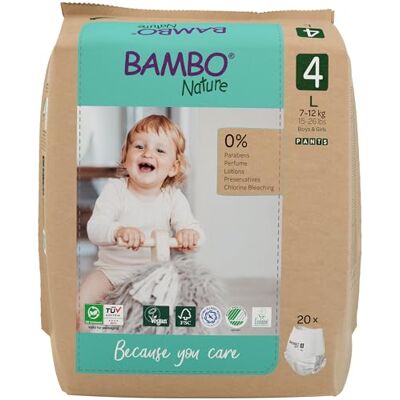 Bambo Nature 20 mutandine per apprendimento di alta qualità, taglia 4 (7-12 kg), taglia L, per una giornata attiva e un sonno confortevole Bambo Nature 20 mutandine per apprendimento di alta qualità, taglia 4 (7-12 kg), taglia L, per una giornata attiva e un sonno confortevole