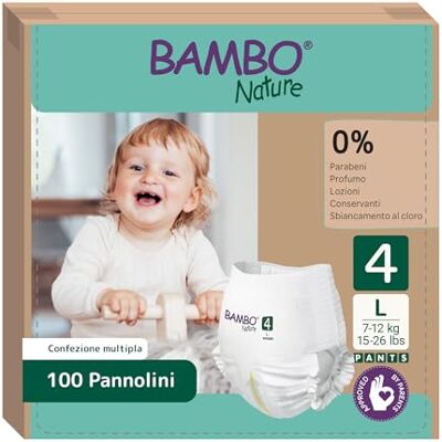 Bambo Nature Pannolini taglia 4 (7-12 kg) 100 pz Pacco mensile Pannolini a mutandina con protezione dalle fuoriuscite migliorata Massimo comfort per i bambini Dermatologicamente testati Bambo Nature Pannolini taglia 4 (7-12 kg) 100 pz Pacco mensile Pannolini a mutandina con protezione dalle fuoriuscite migliorata Massimo comfort per i bambini Dermatologicamente testati