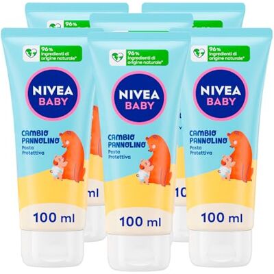 NIVEA Baby Pasta Protettiva Emolliente per Cambio Pannolino Formula Ipoallergenica con Ossido di Zinco ad Azione Lenitiva e Calmante Contro Rossori 0% Alcool Parabeni Coloranti 6 Flaconi da 100ml NIVEA Baby Pasta Protettiva Emolliente per Cambio Pannolino Formula Ipoallergenica con Ossido di Zinco ad Azione Lenitiva e Calmante Contro Rossori 0% Alcool Parabeni Coloranti 6 Flaconi da 100ml