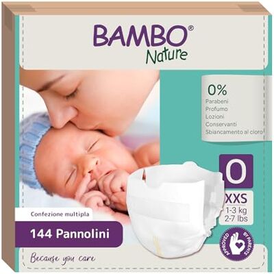Bambo Nature Pannolini taglia 0 (1-3kg) 144 pz. Pacco Mensile Pannolini premium con una migliore protezione dalle perdite Massimo comfort per i neonati Dermatologicamente testati Bambo Nature Pannolini taglia 0 (1-3kg) 144 pz. Pacco Mensile Pannolini premium con una migliore protezione dalle perdite Massimo comfort per i neonati Dermatologicamente testati