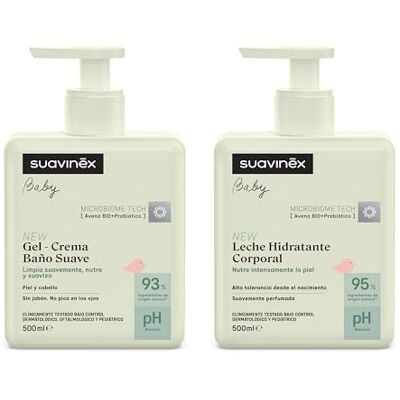 Suavinex , Confezione per bambini con gel shampoo delicato per pelle e capelli, senza sapone + crema idratante per il corpo, adatto a pelli sensibili e neonati, 93-95% ingredienti origine naturale Suavinex , Confezione per bambini con gel shampoo delicato per pelle e capelli, senza sapone + crema idratante per il corpo, adatto a pelli sensibili e neonati, 93-95% ingredienti origine naturale
